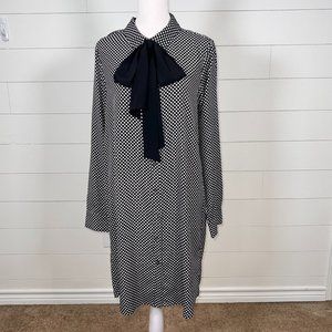 CeCe Long Sleeve Black and White Polka Dot Shirt Dress with Bow Size M